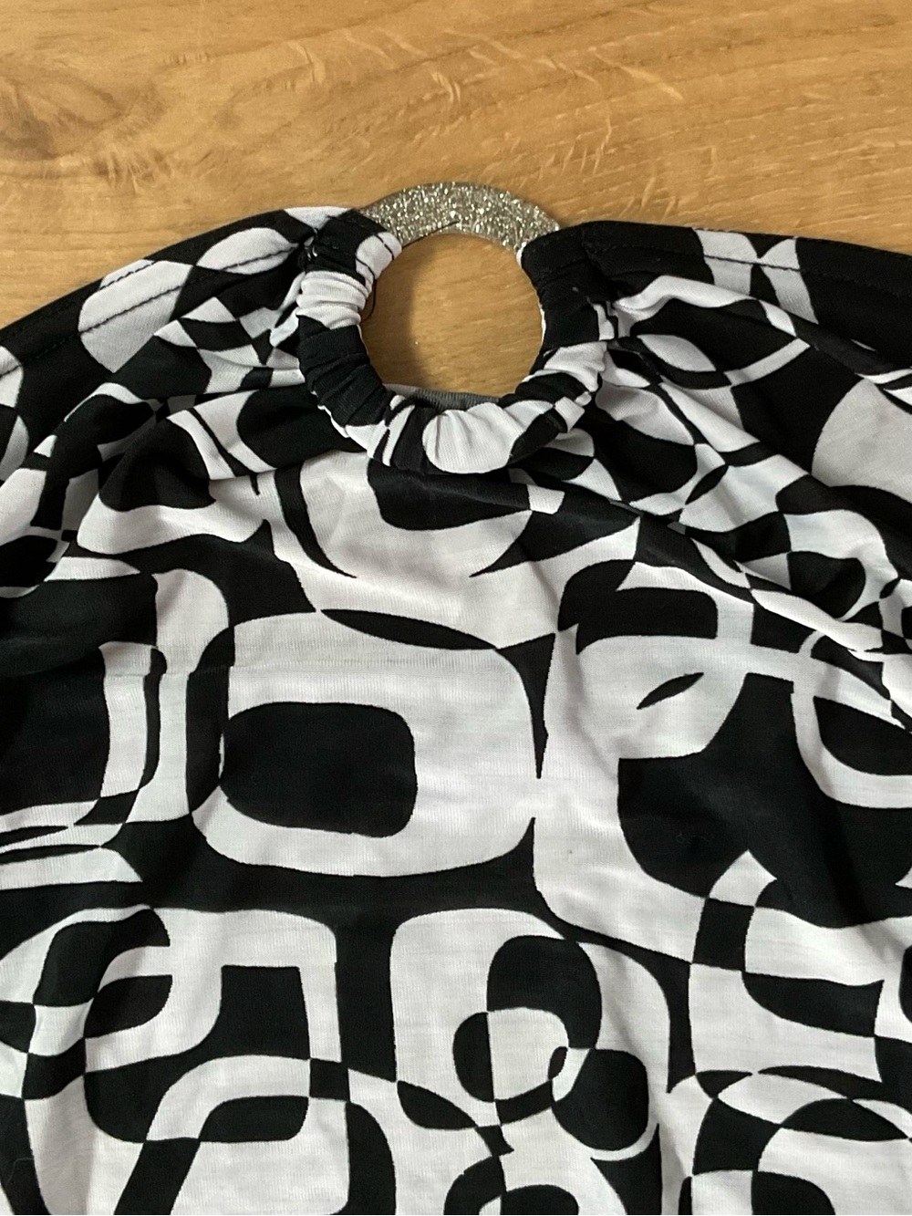 VTG EVE Y2K Op-Art Geometric Tube Top Black White Smocked Hem Ring Loop Wm Large - Picture 4 of 7